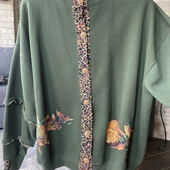 Fleece Vintage rare army green button down jacketSz is oversized XL UKN brand - Picture 5 of 14